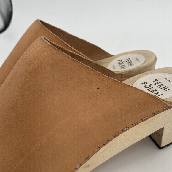 Terhi Polkki Women’s Size 39 Wooden Tan Clog Sandals Handmade Finland - Picture 2 of 8
